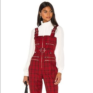 Weworewhat red black plaid moto overalls